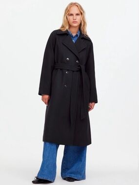 Madewell Women's Black Double-Breasted Trench Coat XL